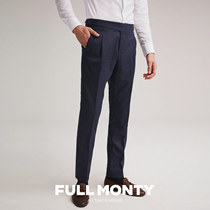 FULL MONTY Navy Blue Mitong Wool Trousers Mens Business Casual Slim Fit Straight Suit Pants