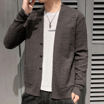 Spring and autumn knitted cardigan mens thin jacket Mens casual solid color cardigan sweater slim line clothes stand collar mens tide