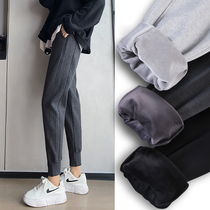 Sports pants womens autumn and winter velvet thickened loose bunches feet nine-point small man warm to wear Harlan casual pants