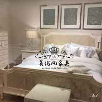 French solid wood old rattan bed Double bed American antique rattan woven bed Master bed Wedding bed European princess bed Rattan bed