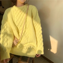 2021 New Korean version of loose diamond thick bat sleeve round neck candy color pullover knitted womens sweater autumn