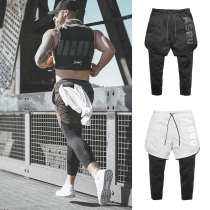 American double Sports 2-in-1 shorts men 2021 autumn mens quick-drying stretch running Blue Ball fitness pants