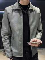 Mens leather jacket coat 2021 Spring and Autumn New handsome locomotive clothing trend youth slim leather plus velvet jacket wt