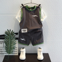 Boys summer suit fashionable foreign style childrens clothing 2021 new handsome baby basketball suit childrens short-sleeved sports clothes