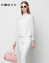 PORTS Po Pi Shopping Mall Same Women Summer New Chiffon Splice Top LB8B090KWB006 White 8