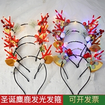 Christmas glowing antler head hoop fairy elk hairclip hair hoop activity party decoration children headgear card