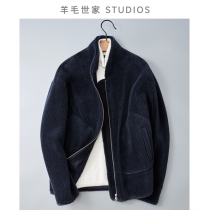 Lamb fur one-piece velvet jacket mens cotton coat 100% all wool jacket sheep cut short coat