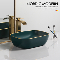 Nordic simple gilt green table upper basin wash basin home toilet washbasin ceramic square basin pool