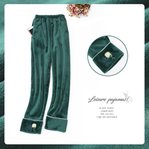 Autumn and winter coral velvet single top pajama pants women warm pants plus velvet thick warm loose flannel plus size