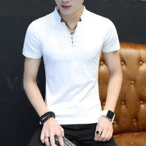 2021 new summer mens ice silk short-sleeved T-shirt Korean V-neck half-sleeve personality t-shirt trend top clothing mens clothing