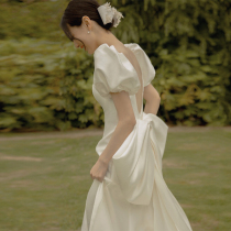 Satin fishtail light wedding dress Super fairy dream sexy backless bride welcome to go out gauze elegant white dress