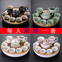 Tea set set household small set kung fu tea set whole set of ceramic bubble teapot water storage tray living room office P