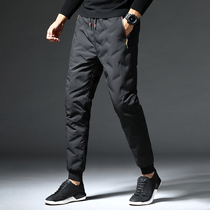 Down pants men winter white duck suede Northeastern large cotton pants casual long pants thickened with warm bunches feet light and slim fit