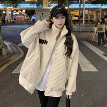 Baseball cotton-padded clothes cotton-padded jacket 2022 autumn and winter new loose lingge design feeling small group lamb wool loose Joker coat