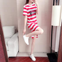 Dress women 2021 new summer trend short sleeve super Xiansen lazy wind waist slim skirt summer dress