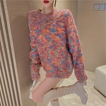 Japanese sweater 2021 new women wear autumn and winter Korean loose port style tie-dyed lazy pullover knitted top