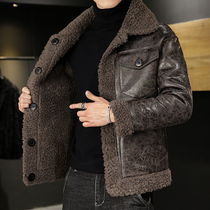 Cattle Clear coat male fur plus thick leather coat lamb fur coat wearing jacket on both sides