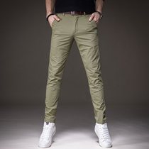 Expensive autumn new high-end casual pants mens slim feet pants mens elastic small straight tube light business pants men