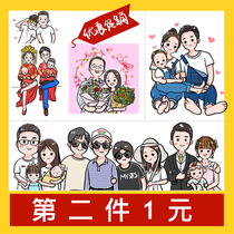 Q version hand-painted head portrait cute cartoon couple anime family three family portrait real-life photo to comic design