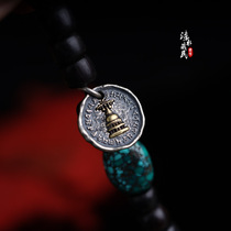Tibetan handmade sterling silver Kadampa Stupa inlaid with Buddha beads bracelet side hanging male and female necklace pendant pendant tag