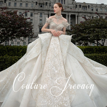  2021 new summer court style one-shoulder main wedding dress big trailing Baroque luxury bridal ceremony yarn