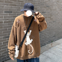 Lazy Hong Kong style sweater Mens round neck spring and autumn autumn jacket Knitwear Korean version of the tide brand ins casual clothes