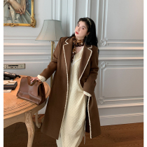 Li Xiaoxi fat mm retro mud brown irregular wool coat women autumn and winter large size cover meat thin temperament coat