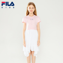 FILA Fila childrens clothing girls short-sleeved dress 2021 summer new skirt childrens middle and large childrens pink dress