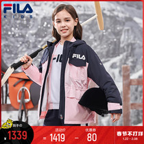 FILA Fila Children's Wear Girls Three-in-One Rush Clothes 2021 Winter New Plus Velvet Two-sided Windproof Thick Coat