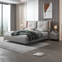 Nordic leather bed Modern simple double bed Soft package wedding bed 1 8 meters bed Technology cloth light luxury leather bed storage bed