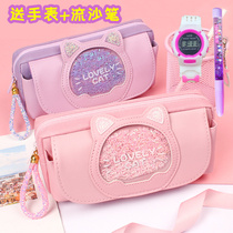 Net red Quicksand girl heart ins tide stationery cute primary school girls high Yan value stationery box Kindergarten childrens pencil box First grade large capacity canvas simple pencil bag stationery bag