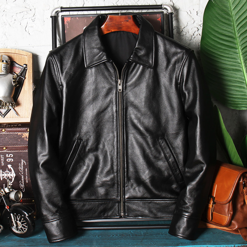 Clearance leather leather mens special lapel short first layer cowhide leather jacket business gentleman leather jacket Autumn and winter tide