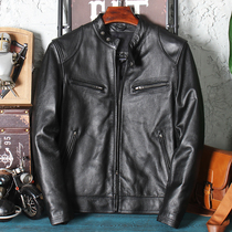 Pure first layer soft cowhide leather leather clothing mens slim stand collar leather jacket jacket special price to pick up leakage clearance new trend