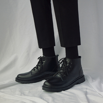 Genuine leather Martin boots Mens high help Inn locomotive handsome gas trends 100 hitch-port wind tooling summer black leather shoes