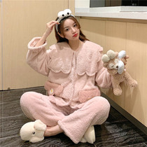 VIRRI pajamas womens autumn and winter coral velvet thickened can be worn outside princess style plush cute two-piece home clothes women