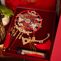 Married bride fan red double lap finished Chinese wedding gold Xiuhe fan handmade fan diy material package