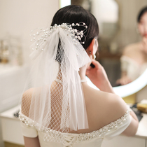 Bride Super fairy short-head yarn headdress Japanese Korean mesh bow hair accessories wedding dress Mori womens travel accessories