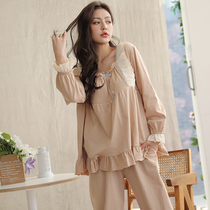 Moon clothing spring and autumn summer pure cotton thin 10 September postpartum 8 breast-feeding pregnant women in hospital pajamas home clothing