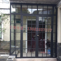 Shanghai iron art old steel window retro iron Plaid glass door office Hotel painted partition electric glass sliding door