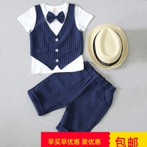 Childrens summer small suit striped boys vest three-piece summer baby suit short sleeve suit flower girl dress