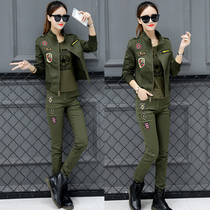 Camouflage three-piece set womens spring clothes 2019 New Outdoor Womens military jacket sailor dance clothes