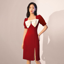 Toast The bride can normally wear a sashimi summer host 2022 The new one-piece dress wine red name Yuanyan