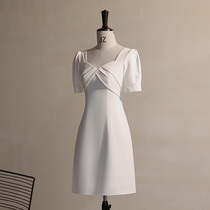 Foreign dress small gown 2022 new summer wedding collar certificate registration little white dress birthday can be worn with a small crowd