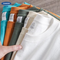 Four pins 300g heavy pounds American t-shirt man short sleeve pure color white pure cotton round collar thick solid undershirt male and female