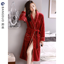 Sleeping Robe Women Pyjamas Winter Coral Suede Thickened Red Ben Year Autumn Winter Long Flannel Winter style Bathrobe