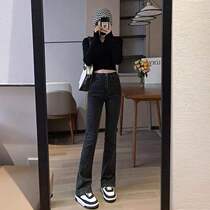 South Koreas high - waist microhorn jeans in autumn and winter 2022 new lean elastic small plug - down trousers