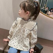 Childrens clothing girls shirt spring and summer 2021 foreign base shirt childrens long sleeve shirt pure cotton baby floral shirt