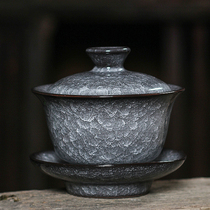 Longquan Sanchai bowl tea cup large single tea made handmade iron tire ice crack ceramic kung fu tea set home