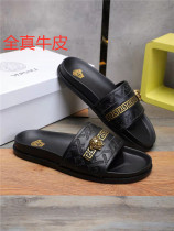 2022 new summer mens slippers embossed cow leather flat bottom cool tug wave outside wearing genuine leather wave mens shoes