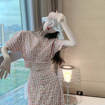 2021 new can be sweet can be salt French niche sweet first love temperament goddess fan waist thin dress Zi Xia